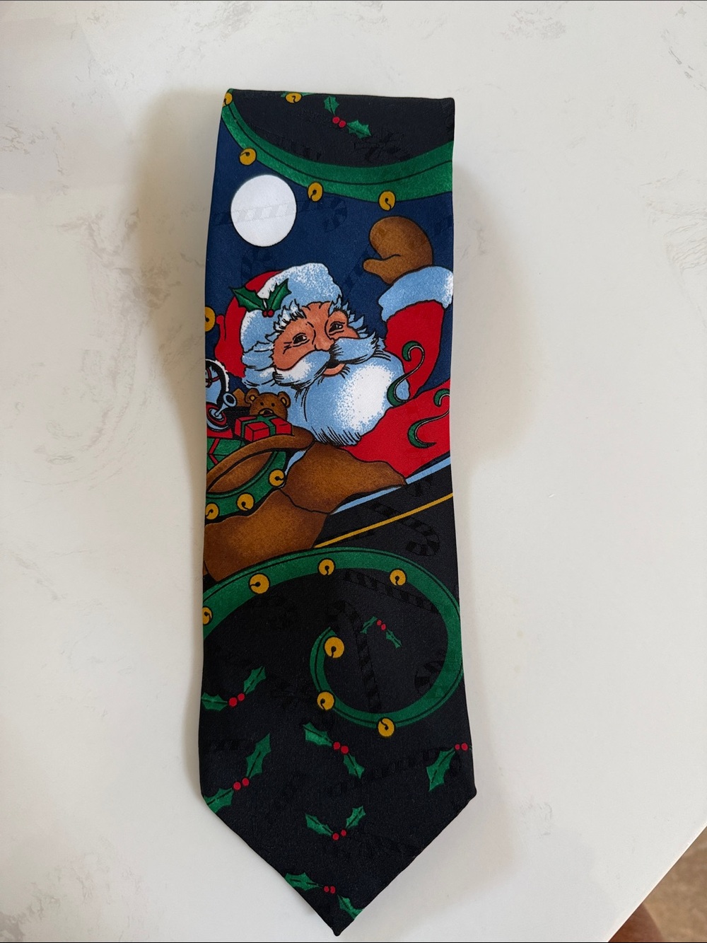 Hallmark Men's Santa Print Tie in Black, Red, Green